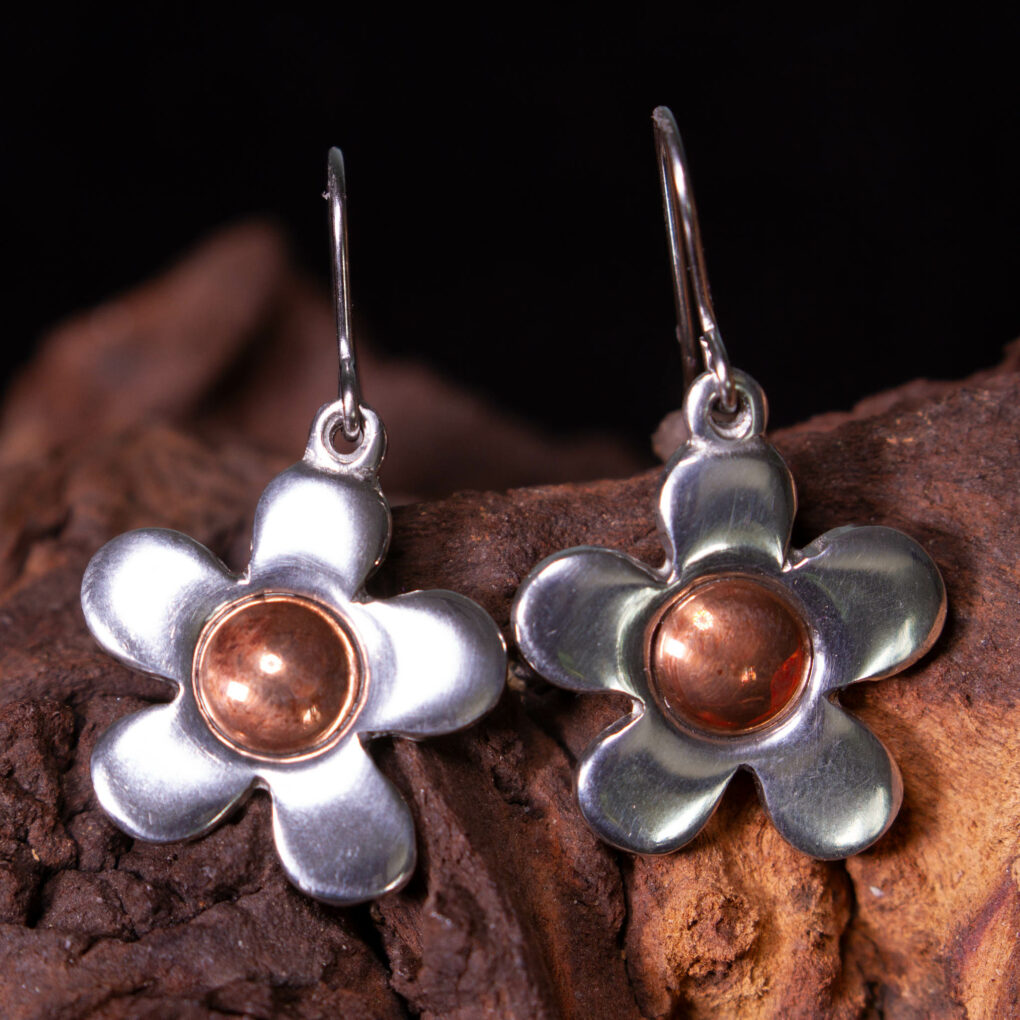 copper flower earrings