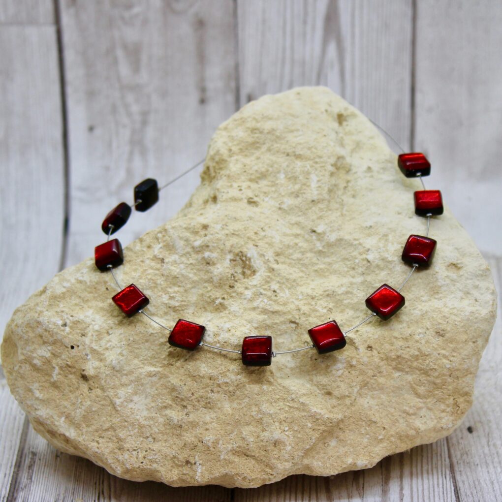 square buttons necklace red