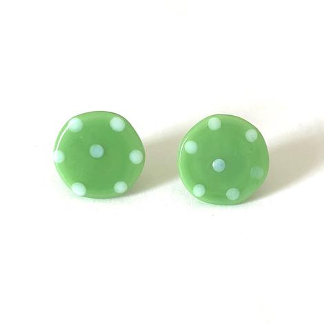 Dotty Green Glass Button Stud Earrings