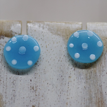 Dotty Ice Blue Glass Button Stud Earrings